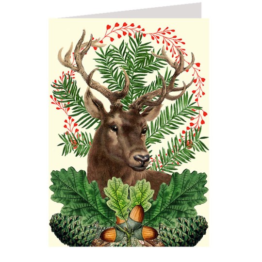 Deer and Greenery Christmas Card ~ England